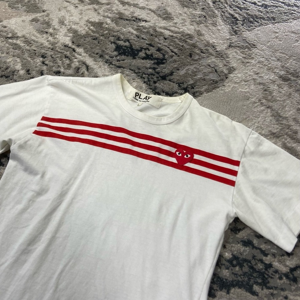 PLAY Comme des Garçons Vintage Y2K White T-Shirt RARE Three Stripes Men's S - Picture 2 of 7